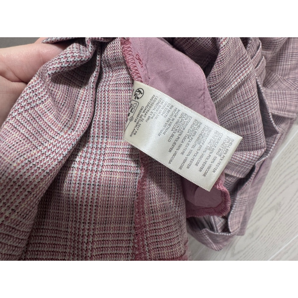 Free People Mauve Plaid Puff Sleeve Open Back Pleated Mini Dress with Belt XS - Picture 10 of 11